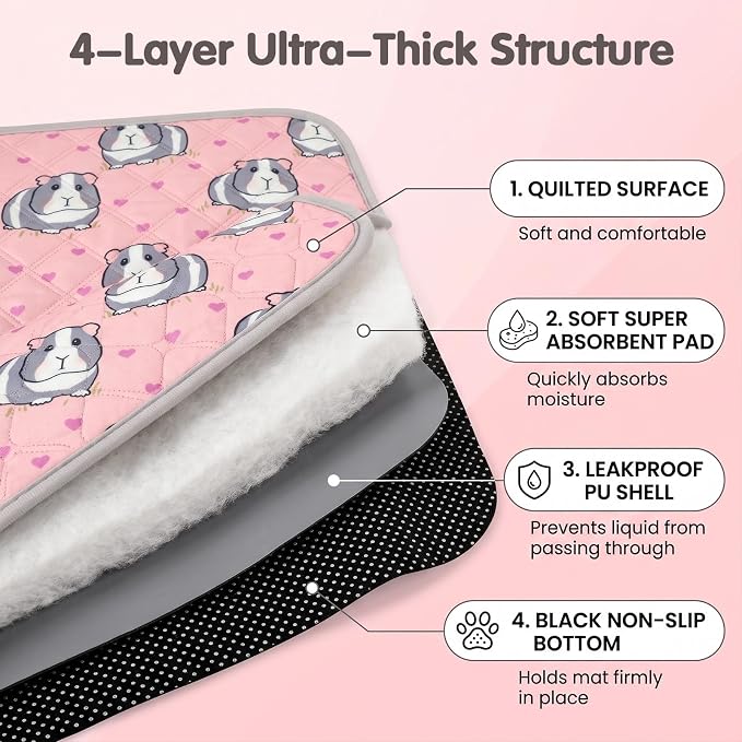 2 Pcs Guinea Pig Cage Liner,24" x 18" Washable Pee Pads for Rabbit Hamster | Guinea pig mat,non slip,reusable,washable,absorbent,leakproof,suit for small animals puppy bunny chinchilla rat for bed train