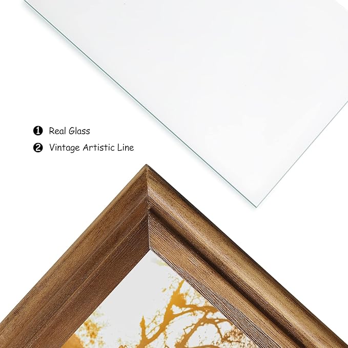 5X7 Double Wooden Hinged Picture Frame Horizontal and Vertical in Distressed Farmhouse Wood Grain, Display 4x6 with Mat or 5x7 without Mat, Folding Photo Frame with Real Glass Front for