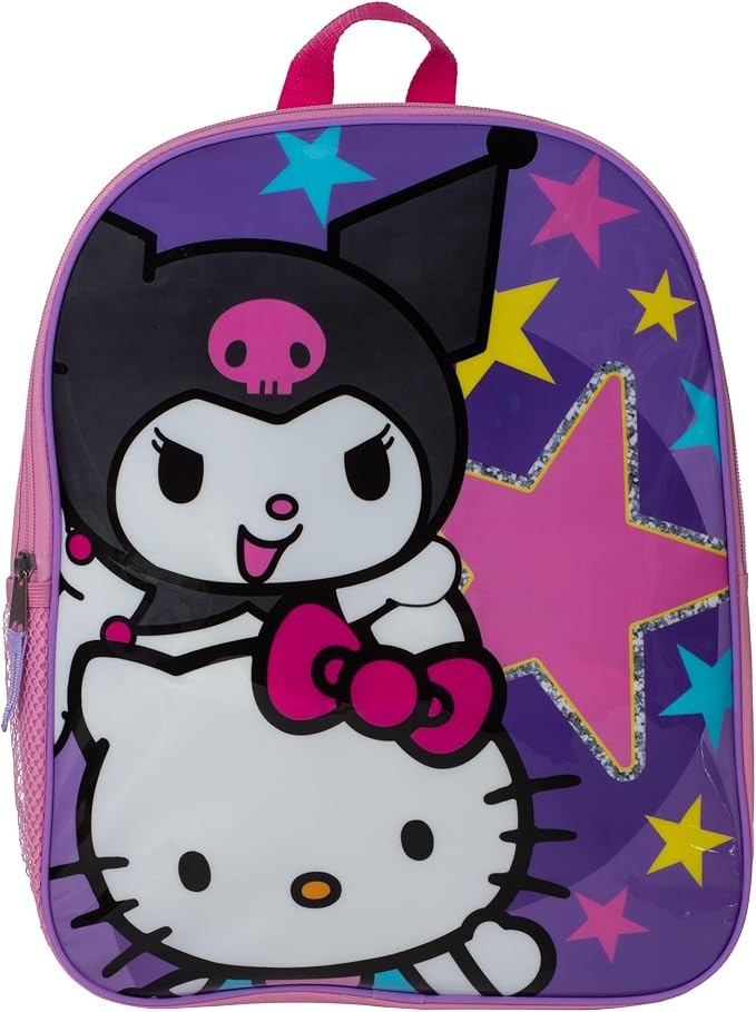 AI ACCESSORY INNOVATIONS Sanrio's Hello Kitty & Kuromi Kids Backpack, Elementary School Girls Book Bag, Purple & Pink