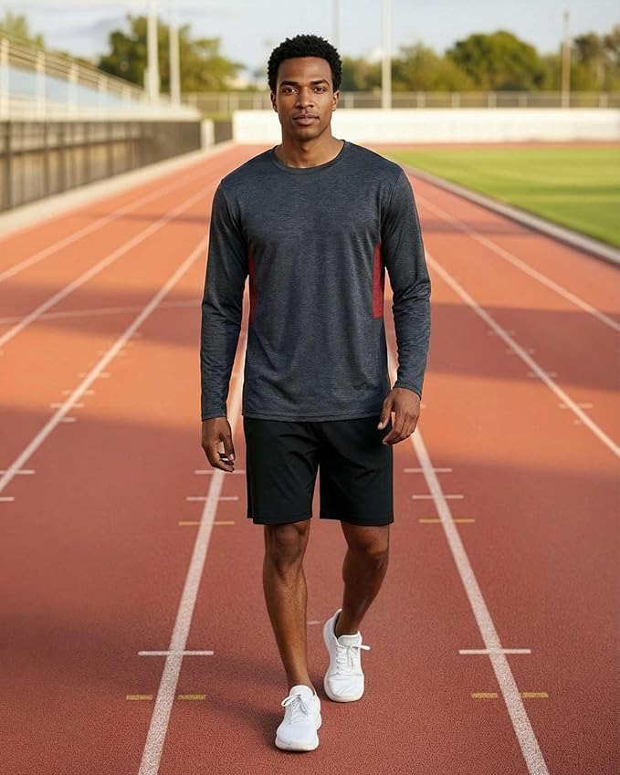 Real Essentials 4 Pack: Mens Long Sleeve Dry Fit T Shirts Hiking Fishing Workout Gym Work Sun UPF 50 Wicking Running Tee