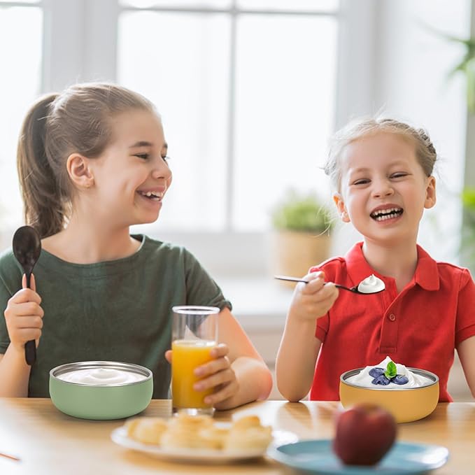 ShineMe Baby Bowls 2 Pack, Stainless Steel Bowls for Kids with Detachable Thick Colored Silicone Shell, Unbreakable Toddler Bowls for Soup, Cereal, Snack...