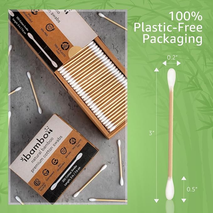 Ibambo 100% Bamboo Ear Swabs Cotton (500-Pack) | Biodegradable Double Tipped Bamboo Ear Cleaner | Eco Friendly Beauty & Personal Care | FSC Certified & Hypoallergenic | Suitable for All Ages & Pets