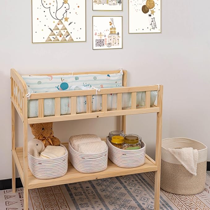 CubesLand Small Woven Baskets,Cute Baskets or Shelf Set 2,Cube Organizer Basket Bin,Soft Toys Storage Basket,Baby Nursery Basket Bin,Home Decor 12"D x 8"W x 5"H Rainbow Stitches