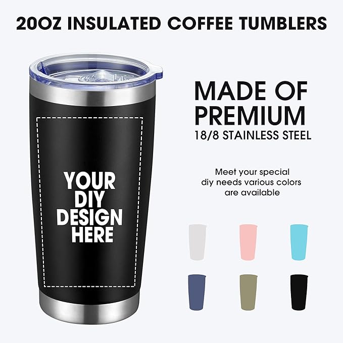 Personalized Custom Tumbler Print in USA 24 Pcs 20oz Stainless Steel Coffee Cup with Lid & Straw Double Wall Insulated Tumbler with Colorful Text Logo Photo