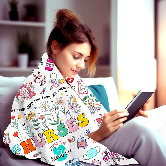 Nurse Gifts for Women Nursing Graduation Blanket Throw Nursing Gift Plush Flannel Accessories Nurse Practitioner Gifts for Nurses Work Office Decor Retirement Birthday Gift 60"X50"