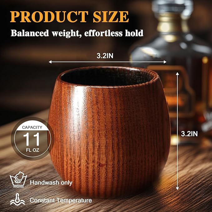 Charred Wooden Bourbon Drinking Glass- Bourbon Gifts for Men, Handcrafted Whiskey Glasses, Wooden Old Fashioned Glass,Unique Whiskey Gifts for Men, Dad, Husband or Bourbon Lovers (2 Pack)