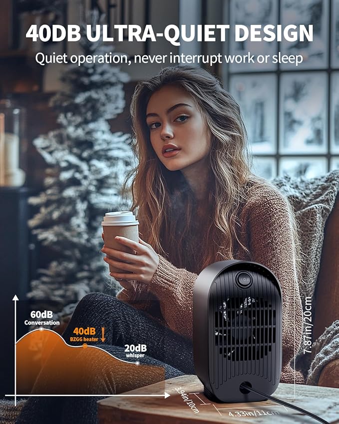 Space Heater, Portable Small Heaters for Indoor Use, Electric Desk Heater with Overheat and Tip-Over Protection, Mini Personal Heaters for Home Office Workspace, Black
