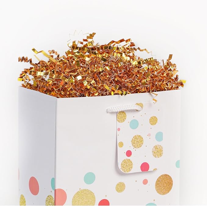 Bobobag - 1LB Crinkle Cut Paper Shred Filler Recyclable Gift Wrap Confetti Raffia Grass Shiny Shred Paper for Easter Baskets Filler Creative Eggs Decor(Gold)