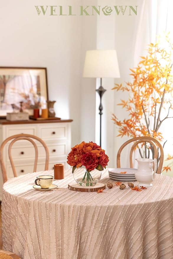 WELL KNOWN Artificial Flowers in Vase, Silk Peonies Flowers for Vase with Faux Water, Burnt Orange Fake Flower Arrangements for Thanksgiving Fall Winter Dinning Table Centerpieces Party Decor
