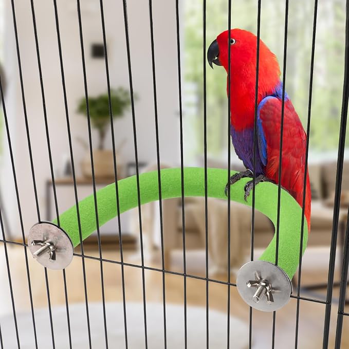 Rypet U-Shaped Large Parrot Perch, Quartz Bird Perch for Cage(Green L) | Safe Chew & Rest Perch for Large Birds, Durable Non-Toxic Cage Accessory, for Parakeets Cockatiels Conures Macaws