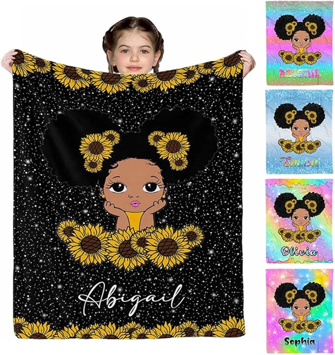 Personalized Blankets with Name for Girls Print Blanket Flannel Personalized Gifts for Girl Daughter Mom Grandma Super Soft Throws and Blankets Black Girl Blanket Birthday Gift