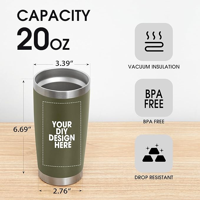 Personalized Custom Tumbler Print in USA 48 Pcs 20oz Stainless Steel Coffee Cup with Lid & Straw Double Wall Insulated Tumbler with Colorful Text Logo Photo
