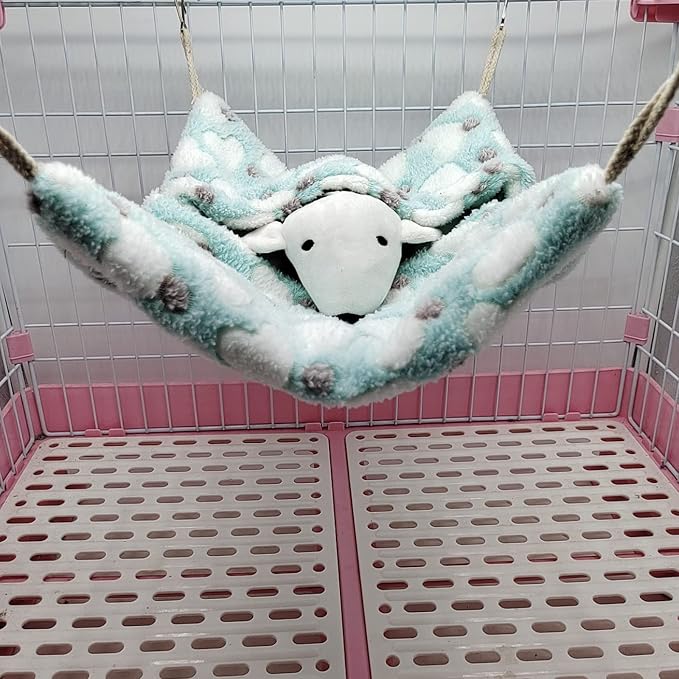 ISMARTEN Small Animal Hanging Hammock, Pet Hanging Nap Sack Sleep Bag Bed, Cage Hammock Beds for Ferret Guinea-Pig Sugar Glider Hamster Rat Mice Chinchilla Flying Gerbil and Squirrel (Green)