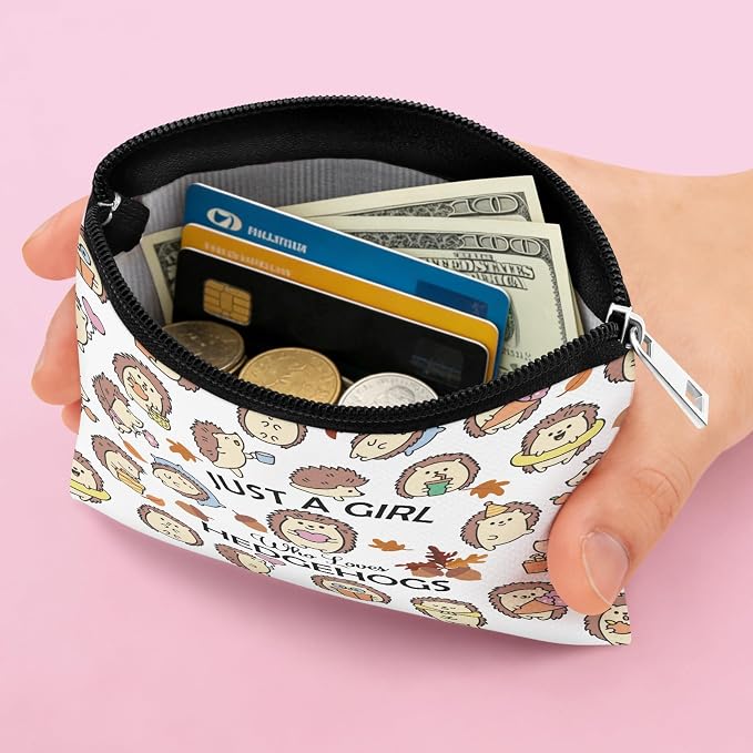 Hedgehog Lover Coin Purse for Women Hedgehog Gift Hedgehogs Accessories for Friend Sister Daughter Coin Pouch Animal Lover Gift Bestie Christmas Birthday Gifts Zipper Change Pouch