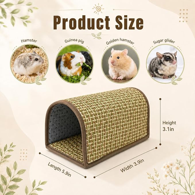 Summer Mat Guinea Pig Hideout – Cool Small Animal Bed with Hamster Bed Tunnel Design, Washable House Cage Accessories for Hamster, Chinchillas, Mice, Hedgehogs, Ferrets, Rats
