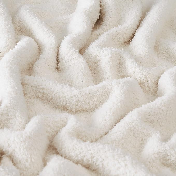 CYMULA Super Soft Knit Throw Blanket Twin Size Cream White-Lightweight Plush Fuzzy Fluffy Warm Cozy Blankets and Throws for Sofa Bed All Season Use