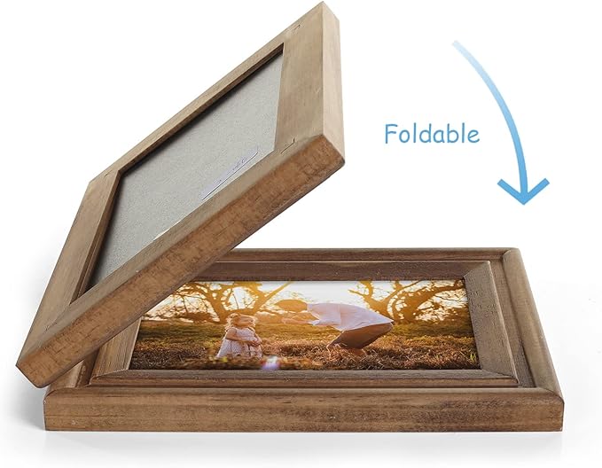 4x6 Double Hinged Picture Frame Folding Photo Frame Vertical and Horizontal in Distressed Farmhouse Wood Grain Pine Wood with Real Glass for Tabletop X2-MU-SH46