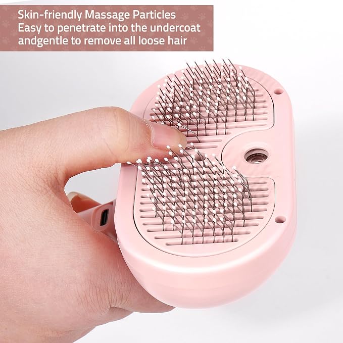 Bunny Ferret Steam Brush Release Button Self Cleaning Spray Comb for Long and Short Hair Cats Rechargeable Steaming Cat Grooming Brush Steamer to Remove Loose Hair (Pink)