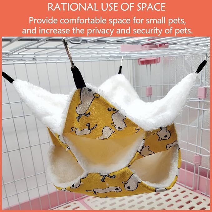 LEFTSTARER Triple-Layer Sugar Glider Hammock, Small Pet Cage Hammock, Sugar Glider Cage Accessories Hamster Bedding Small Animals Bed for Chinchilla Parrot Ferrets Rat Playing Sleeping (Yellow Duck)