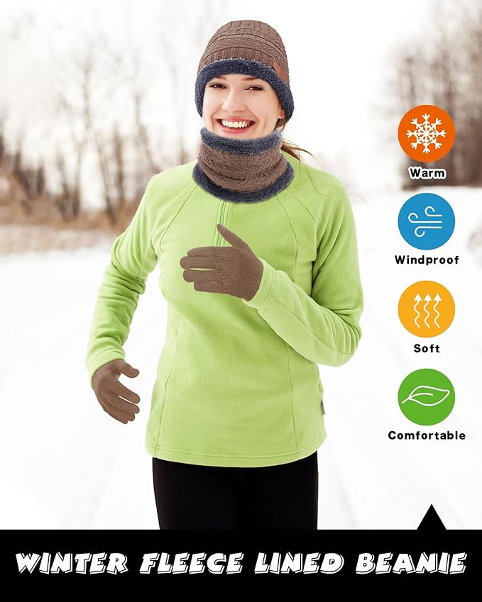 10 Pieces Winter Hat Beanie Scarf Touch Screen Gloves and Sock Set Slouchy Knit Skull Cap Beanies Fleece Lining Neck Warmer