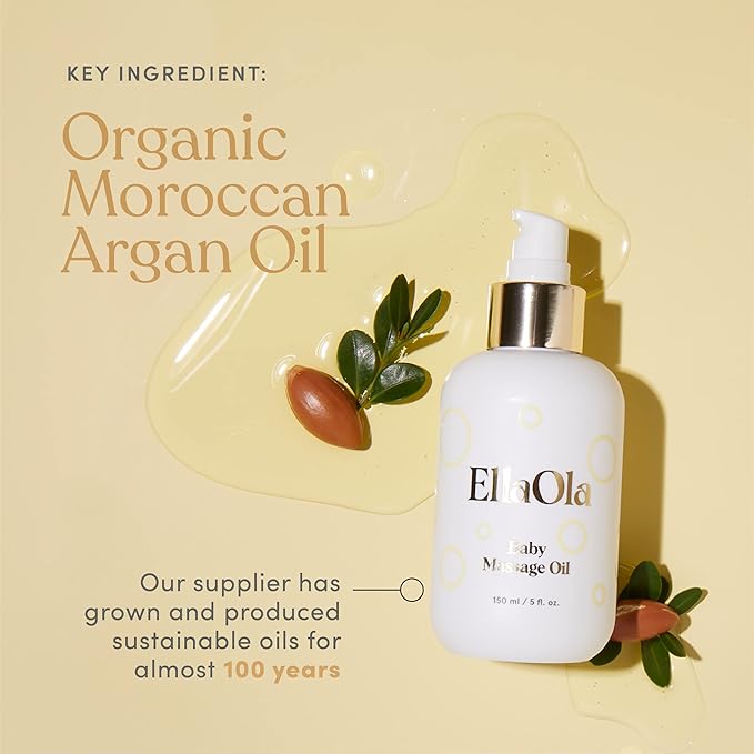 ELLAOLA Organic Moisturizing Baby Massage Oil - Non Greasy Formula Made With Natural Jojoba, Sunflower, and Argan Oil to Hydrate Skin and Protect Against Cradle Cap | 5 fl. oz.