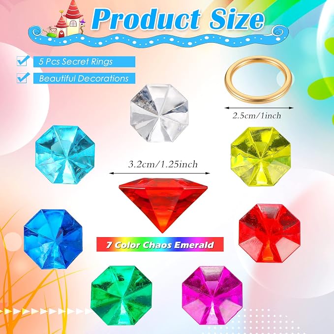 ZCYSRLQIN 12 Pcs Gold Round Ring Set Acrylic Diamond Gemstone Jewelry Alloy Halloween Party Hunting Cake Ornament Gift Bag Blue Hedgehog Power Ring (Classical Style)