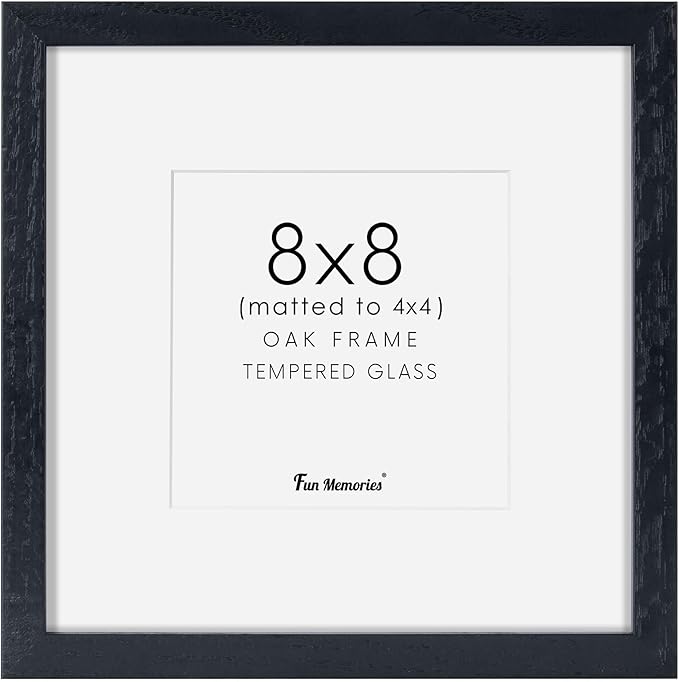 8x8 Oak Wood Picture Frame in Black, 8"x8" Photo Frame for Wall, Square Frames 8x8 with Stand for Tabletop Display, Real Tempered Glass, 8 x 8 Picture Frames (Black Color, 1 Pack)