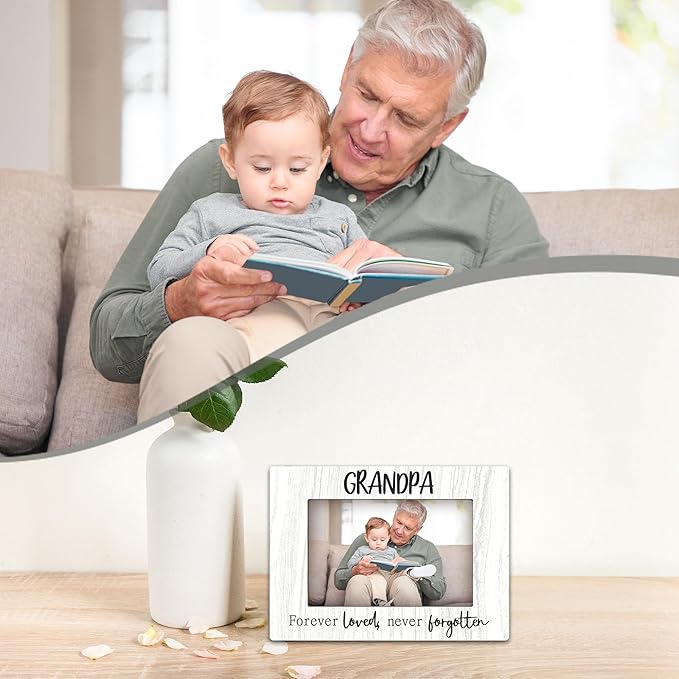 Grandpa picture Frame, White Wood Sentiments “Forever Love Never Forgotten” Picture Frame, 4x6 Inch, Meaningful Photo Gift for Grandpa, Stylish Tabletop and Desk Decor