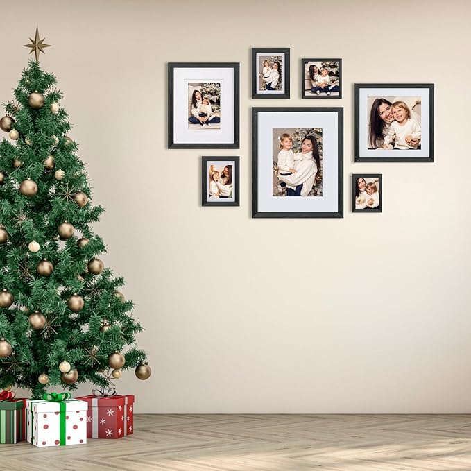 Egofine 4x6 Picture Frames Set of 4, Made of Solid Wood Covered by Plexiglass 3.5x5 with Mat or 4x6 without Mat, for Table Top Display and Wall Mounting Photo Frame Rustic Black