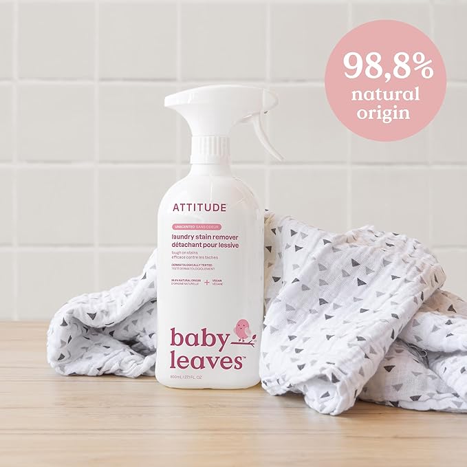 ATTITUDE Baby Laundry Stain Remover, Plant and Mineral-Based Ingredients, Vegan and Cruelty-free Household Products, Unscented, 27.1 Fl Oz (Pack of 6)