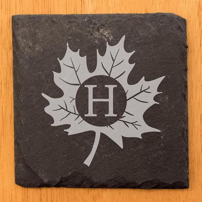 Personalized Monogram Family Coasters, Natural Stone Set, Birthday, Wedding, Customized, Rustic - Square Slate - Set of 8