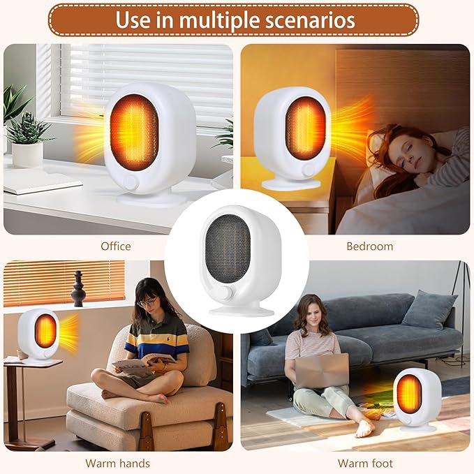 Mini Space Heater,1500W Small Desk Heater,2 Gears Adjustable,PTC Ceramic Heating,Tip-over & Overheat Protection,Fast Heating and Super Quiet White