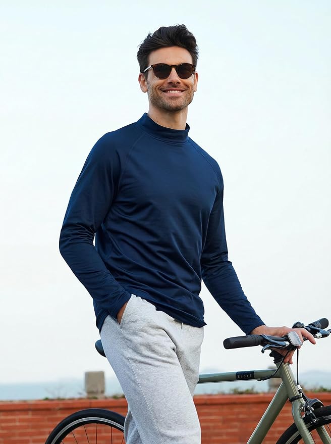 MAGCOMSEN Men's Thermal Shirt Mock Turtle Neck, Fleece Lined Long Sleeve Undershirts, Athletic Warm Base Layer Winter Top