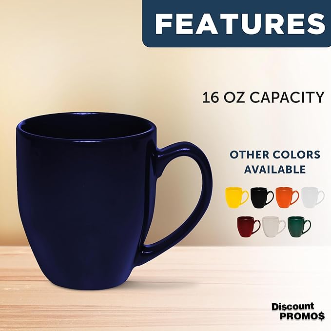 DISCOUNT PROMOS Large Coffee Cups 16 oz. Set of 10, Bulk Pack - Perfect for Tea, Espresso, Cappuccino, Hot Cocoa - Blue