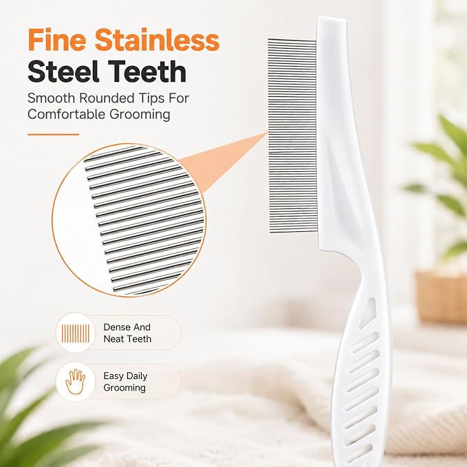 2Pcs Flea Combs, Fine Tooth Rabbit Brush Stainless Steel Bunny Brush | Rounded Teeth, for Grooming, Guinea Pigs, Cats, Dogs, Chinchillas, Ferrets and Rabbits