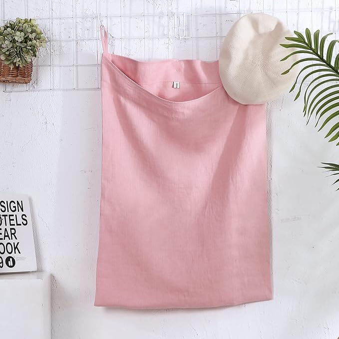 Amazhiyu Pure Linen Over The Door Laundry Hanging Hamper Bag for Holding Dirty Clothes and Saving Space Pink