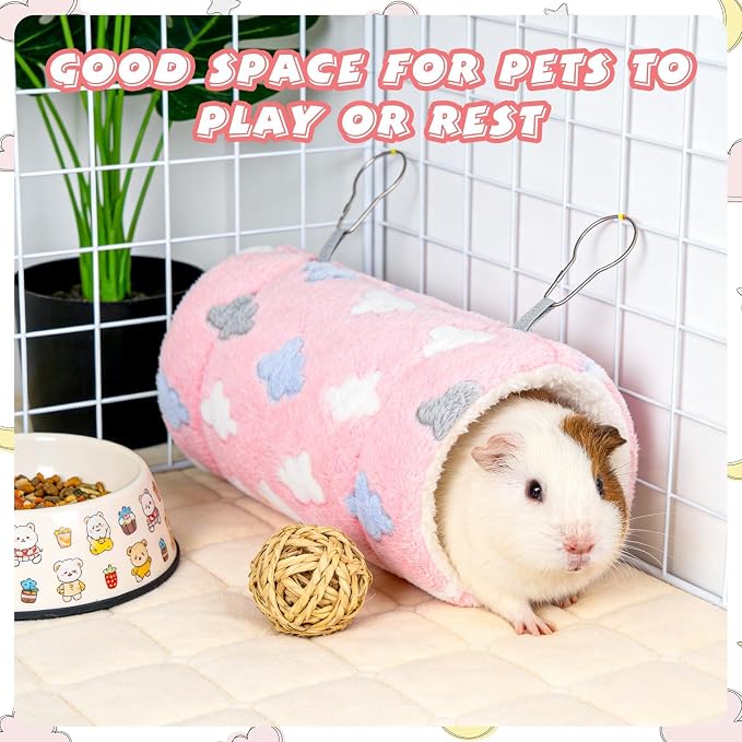 RAINFLOW Pink Hamster Tunnel - Soft Rabbit Tunnel for Playing & Resting | Portable Hanging Guinea Pig Tunnel Toy for Ferret, Rat, Hedgehog, Hamster, Squirrel & Sugar Glider, Soft Small Pet Accessory