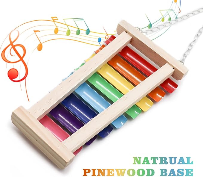 Dnoifne Colorful Bird Xylophone Toy, Suspensible Funny Xylophone Toy with 8 Metal Keys, Cage Accessories for Chicken Birds Parrots Parakeets Cockatiels Budgies Love Birds