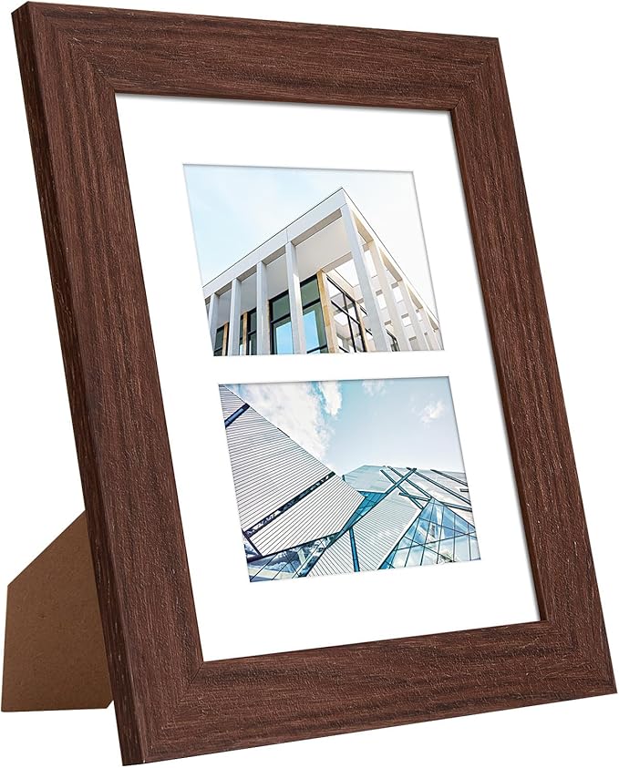 8x10 Picture Frame Display Double 4X6 Picture Frame Collage,Multi Photo Frame with Mat,Plexiglass,Wall or Tabletop Decor,Walnut Wood Grain