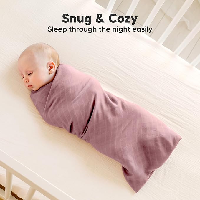 4-Pack Muslin Swaddle Blankets for Boys, Girls - Organic Baby Swaddles for Newborns, Soft & Breathable Receiving Baby Blankets for Girl, Boy, Neutral, Newborn Essentials Gift (Lavender)