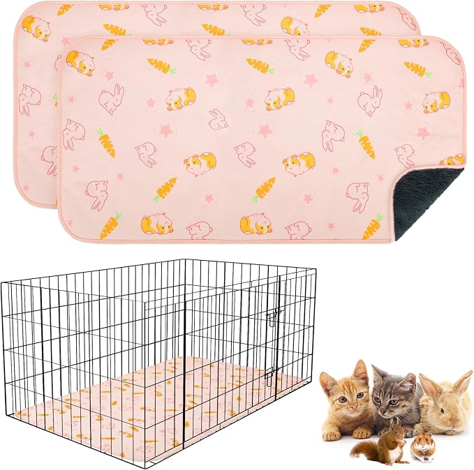 BEAUTYZOO 2Pack Washable Reversible Guinea Pig Cage Liners, Fleece Bedding | 16x24" Fleece Cage Liners, Waterproof Leakproof Super Absorbent Washable Reusable Pee Pads for Guinea Pig, Rabbit, Hamster