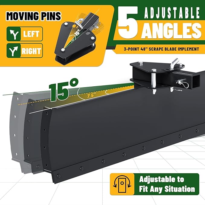 ECOTRIC 3-Point 48" Scrape Blade Implement 2 Inch Receiver ATV UTV Lawn Garden Tractors w/5 Adjustable Angles Rear Tow Grading Blade Attachment