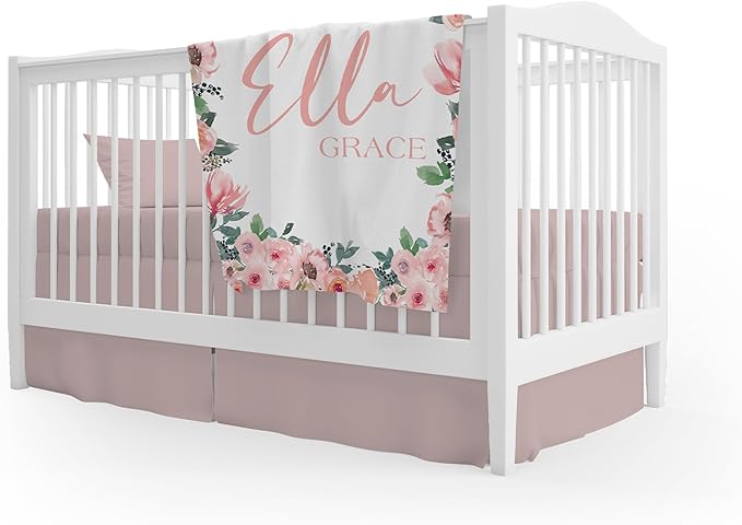 Girls Love A Monogram - Personalzied Floral Baby Blankets for Girls - Custom Baby Blankets for Girls with Name - Personalized Baby Girl Shower Gifts (Pink Blushing 2, 50 X 60 Kids)
