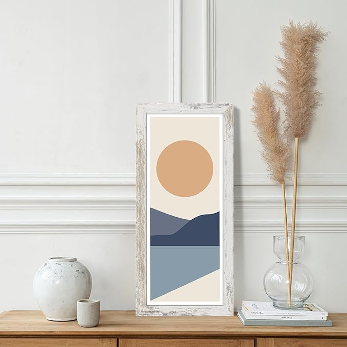 8x20 Picture Frame Set of 2, Distressed White Wood Frame with Tempered Glass Collage Frame, Display Pictures Four 4x6 With Mat or 8 x 20 Without Mat - Horizontal or Vertical Wall Mounting