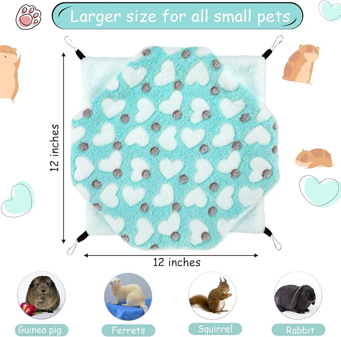 Boao 2 Pcs Guinea Pig Rat Hammock for Pet, Mint Green, Pink, Heart Pattern | Ferret Hamster Hanging Hammock, Guinea Pigs Accessories, for Small Animals Chinchilla Parrot Sugar Glider Ferret Squirrel