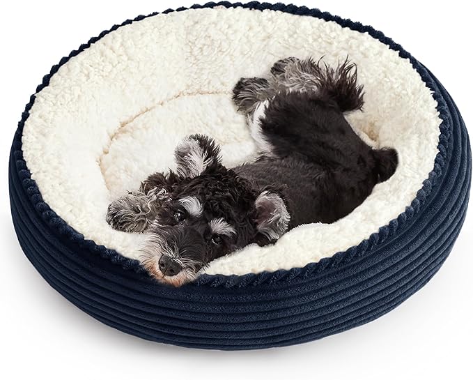 Love's cabin Round Donut Cat and Dog Cushion Bed, 24in Pet Bed for Small or Medium Dogs, Anti-Slip & Water-Resistant Bottom, Soft Durable Fabric Pet Beds, Washable Calming Cat Bed Navy Blue