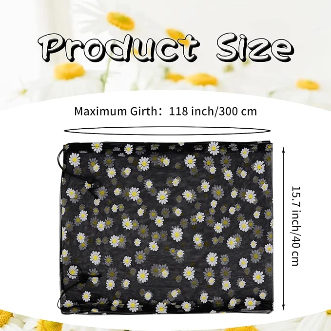Daoeny Large Bird Cage Cover, Bird Cage Seed Catcher, Adjustable Soft Nylon Mesh Net with Daisy Pattern, Birdcage Cover Skirt Seed Guard for Parrot Parakeet Macaw Round Square Cages (Black)
