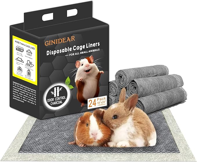 Disposable Guinea Pig Bedding, Cage Liners, Absorbent & Waterproof | Charcoal Odor Control Material, Ideal Pee Pads for Guinea Pigs, Rabbits, Hamsters & Other Small Pets, 18"x24", 24 Count