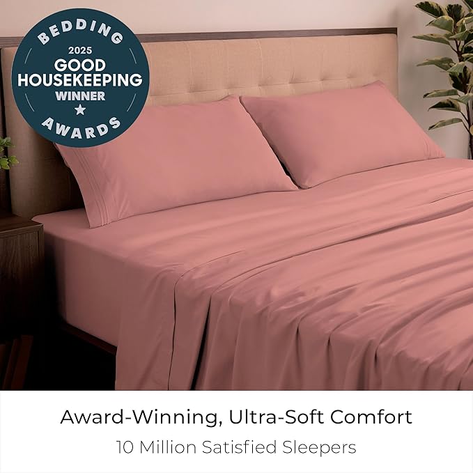 Mellanni King Sheets Set - 4 PC Iconic Collection Bedding - Hotel Luxury, Extra Soft, Cooling Bed Sheets - Wrinkle, Fade, Stain Resistant (King, Coral)