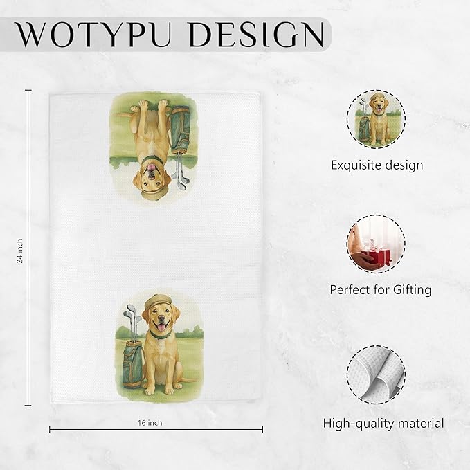 Funny Golf Golden Retriever Gifts Kitchen Towels, Golden Retriever Lovers Gifts Dish Tea Towels, Golf Lovers Gifts Decorative Hand Towel for Bathroom, 16x24 Inch